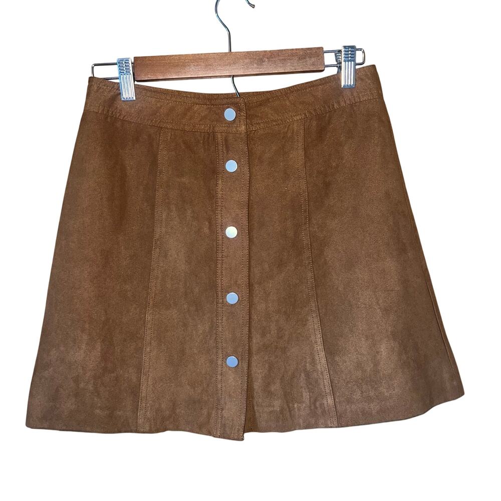 Brown Suede Snap Up High Waist Mini Skirt H&M Divided Size 6